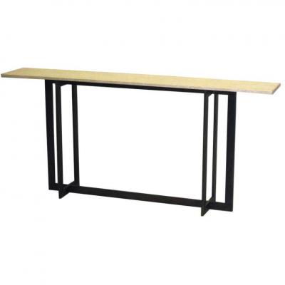 Jacques Quinet Large French Mid Century Modern Bronzed Iron Stone Console Jacques Quinet