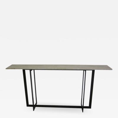 Jacques Quinet Large French Mid Century Modern Bronzed Iron Stone Console Jacques Quinet