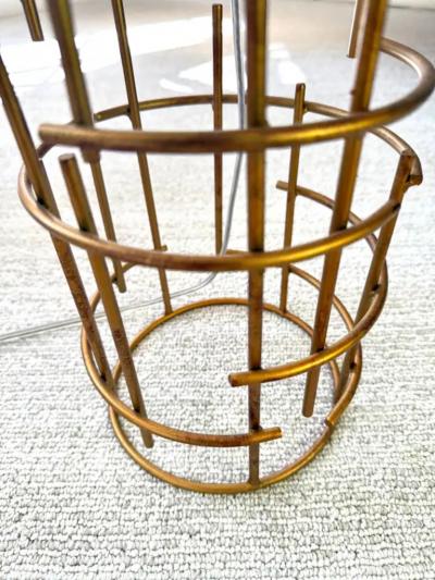 Jacques Quinet Pair of French Mid Century Modern Gilt Iron Table Lamps attr to Jacques Quinet