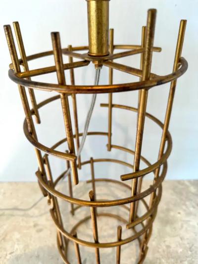 Jacques Quinet Pair of French Mid Century Modern Gilt Iron Table Lamps attr to Jacques Quinet
