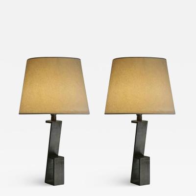 Jacques Quinet Pair of French Midcentury Iron Z Table Lamps in Manner of Jacques Quinet