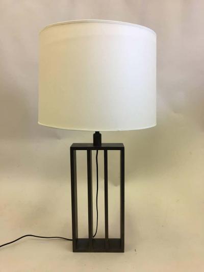 Jacques Quinet Pair of French Wrought Iron Minimalist Table Lamps in Style of Jacques Quinet