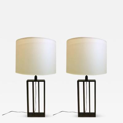 Jacques Quinet Pair of French Wrought Iron Minimalist Table Lamps in Style of Jacques Quinet