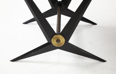 Jacques Tournus Pair Of French Black Mid Century Benches With Brass Accents By Jacques Tournus