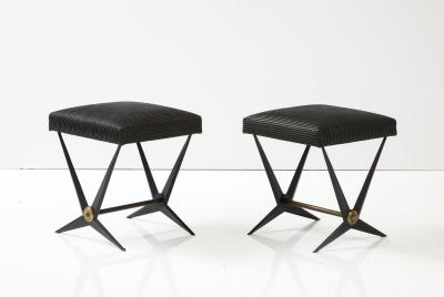 Jacques Tournus Pair Of French Black Mid Century Benches With Brass Accents By Jacques Tournus