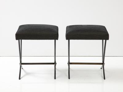 Jacques Tournus Pair Of French Black Mid Century Benches With Brass Accents By Jacques Tournus