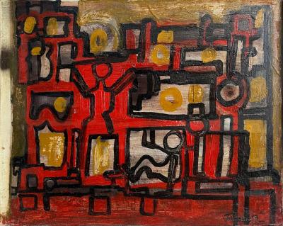 Jadden Massanet Jadden Massanet Abstraction Red Black Oil Painting on Canvas