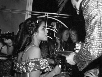 Jade Albert Bianca Jagger smoking at Regine s Russian New Year celebration 1977
