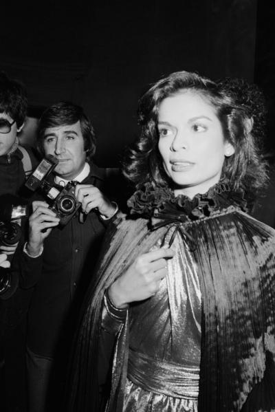 Jade Albert Bianca Jagger with paparazzi at the 1977 Met Gala New York December 12 