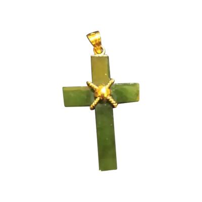 Jade and 14k Gold Cross Pendant