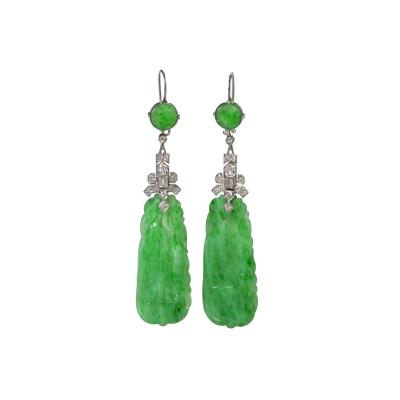 Jadeite and Diamond Pendant Earrings