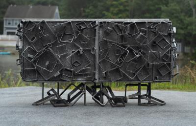 James Anthony Bearden James Bearden Cosmic Array Brutalist 2 Door Cabinet Steel with Metallic Wash