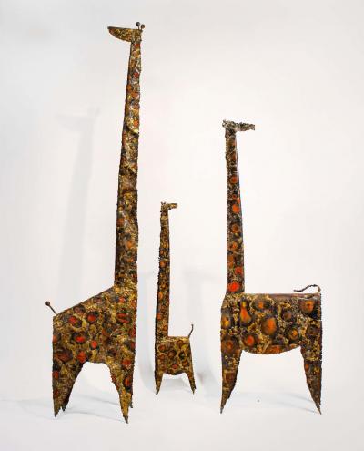 James Anthony Bearden James Bearden Trio of Brutalist Giraffe Sculptures Animal Series 