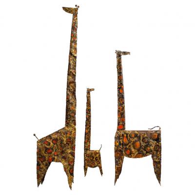 James Anthony Bearden James Bearden Trio of Brutalist Giraffe Sculptures Animal Series 