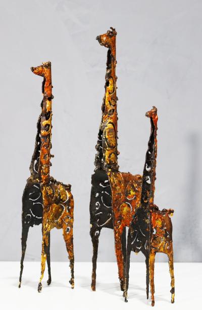James Anthony Bearden James Bearden Trio of Brutalist Metal Giraffe Sculptures Signed