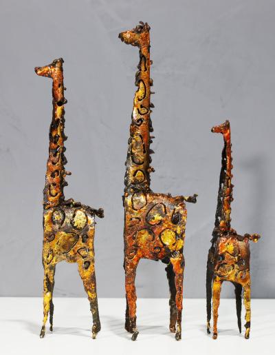 James Anthony Bearden James Bearden Trio of Brutalist Metal Giraffe Sculptures Signed