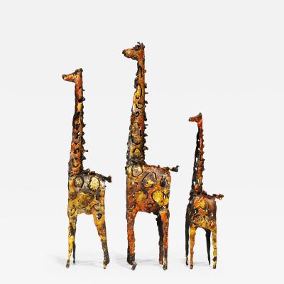 James Anthony Bearden James Bearden Trio of Brutalist Metal Giraffe Sculptures Signed