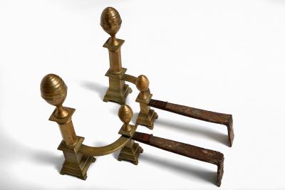 James Davis Pair of Brass Lemon Top Andirons