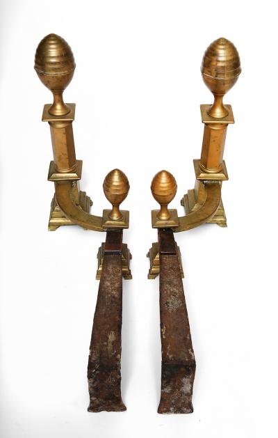 James Davis Pair of Brass Lemon Top Andirons