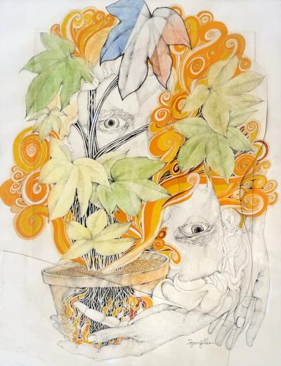 James J Spanfeller Psychedelic Two Eyes with Groovy Plant Flowers