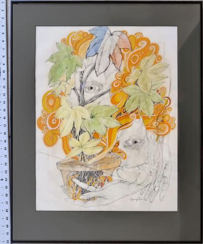 James J Spanfeller Psychedelic Two Eyes with Groovy Plant Flowers