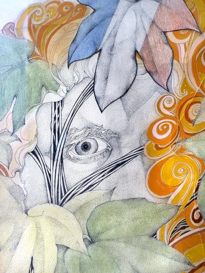 James J Spanfeller Psychedelic Two Eyes with Groovy Plant Flowers