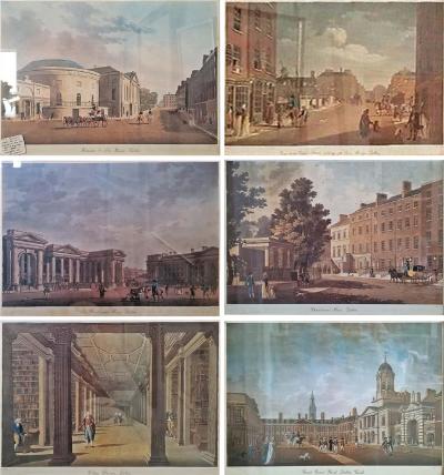 James Malton 19th Century Irish Handcolored Aquatint Prints James Malton of Scenes of Dublin