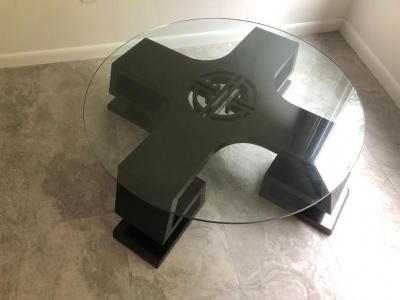 James Mont 1950s Black Lacquered Medallion Coffee Table by James Mont 