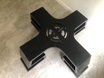 James Mont 1950s Black Lacquered Medallion Coffee Table by James Mont 