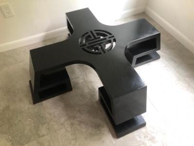 James Mont 1950s Black Lacquered Medallion Coffee Table by James Mont 