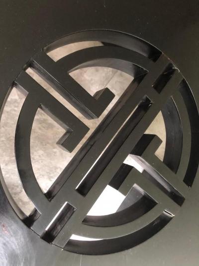 James Mont 1950s Black Lacquered Medallion Coffee Table by James Mont 