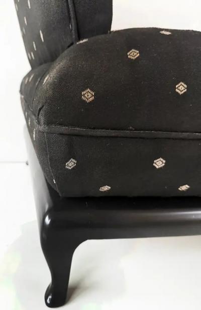 James Mont Asian Modern Upholstered Slipper Chairs in James Mont Style Pair