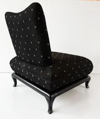 James Mont Asian Modern Upholstered Slipper Chairs in James Mont Style Pair