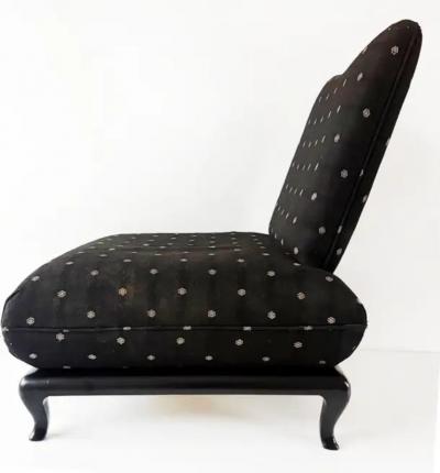 James Mont Asian Modern Upholstered Slipper Chairs in James Mont Style Pair