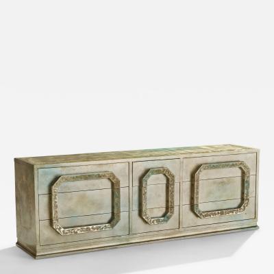 James Mont Attributed Dresser with Silver Leaf and Wood USA 1940s