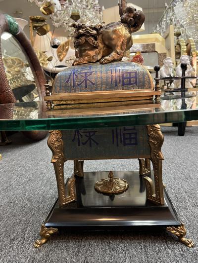 James Mont BEAUTIFUL BRONZE ENAMEL FOO DOG INCENSE BURNER COFFEE TABLE