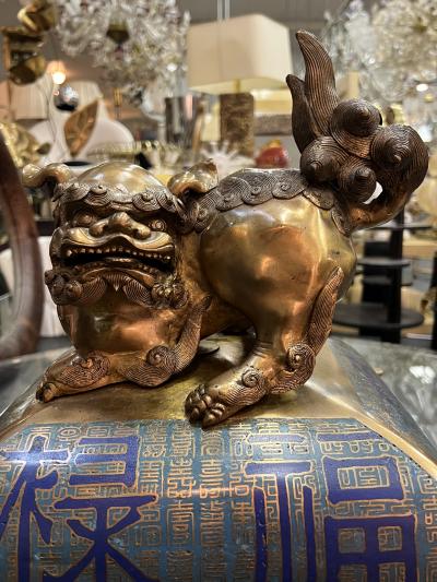 James Mont BEAUTIFUL BRONZE ENAMEL FOO DOG INCENSE BURNER COFFEE TABLE