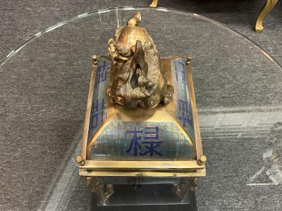 James Mont BEAUTIFUL BRONZE ENAMEL FOO DOG INCENSE BURNER COFFEE TABLE