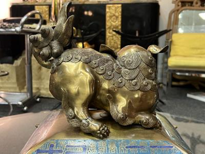 James Mont BEAUTIFUL BRONZE ENAMEL FOO DOG INCENSE BURNER COFFEE TABLE