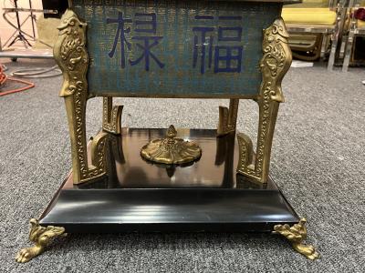 James Mont BEAUTIFUL BRONZE ENAMEL FOO DOG INCENSE BURNER COFFEE TABLE