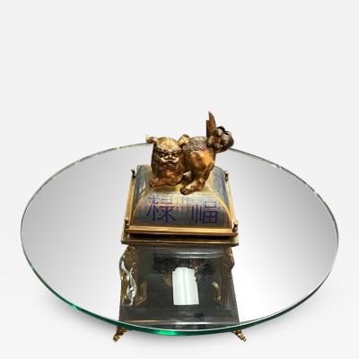 James Mont BEAUTIFUL BRONZE ENAMEL FOO DOG INCENSE BURNER COFFEE TABLE