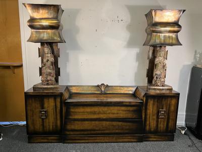 James Mont BEAUTIFUL MID CENTURY MIXED METALLIC LEAF FINISH SIDEBOARD BY JAMES MONT