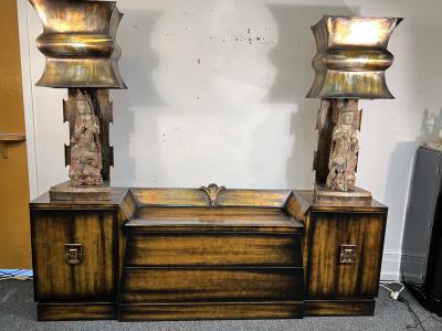 James Mont BEAUTIFUL MID CENTURY MIXED METALLIC LEAF FINISH SIDEBOARD BY JAMES MONT