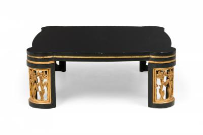 James Mont Black Lacquer Floral Parcel Gilt Low Coffee Table Attributed to James Mont