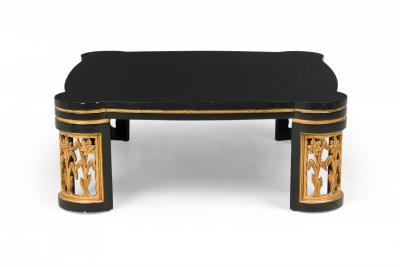 James Mont Black Lacquer Floral Parcel Gilt Low Coffee Table Attributed to James Mont