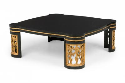 James Mont Black Lacquer Floral Parcel Gilt Low Coffee Table Attributed to James Mont