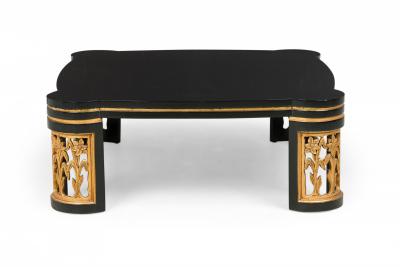 James Mont Black Lacquer Floral Parcel Gilt Low Coffee Table Attributed to James Mont