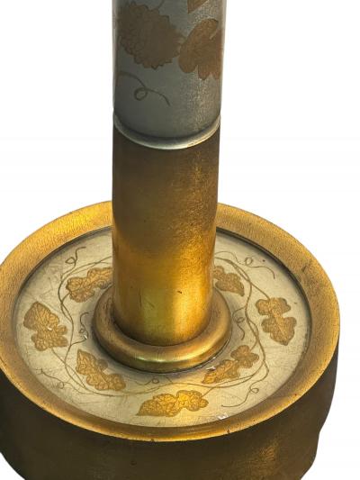 James Mont CHINOISERIE GOLD AND SILVER LEAF WOOD FLOOR LAMP BY JAMES MONT