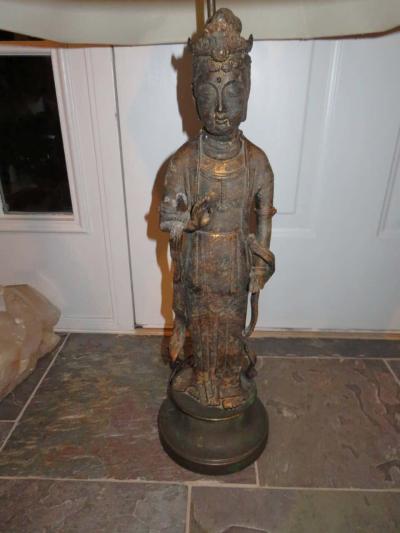 James Mont Fantastic Pair of James Mont Style Asian Figural Buddha Lamps Mid Century Modern