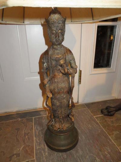 James Mont Fantastic Pair of James Mont Style Asian Figural Buddha Lamps Mid Century Modern